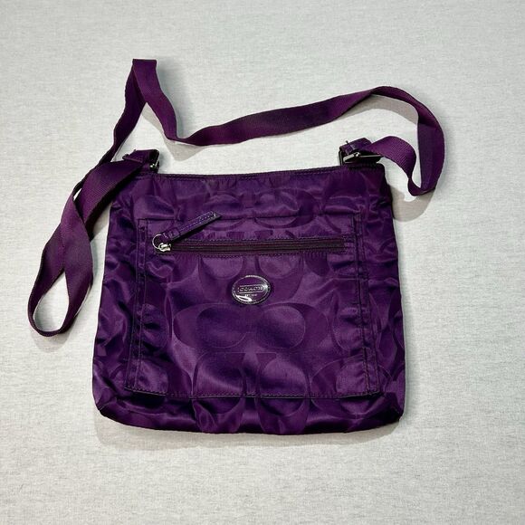 Coach Signature Getaway Nylon File Bag Y2K Crossbody Violet/Purple - Picture 1 of 5